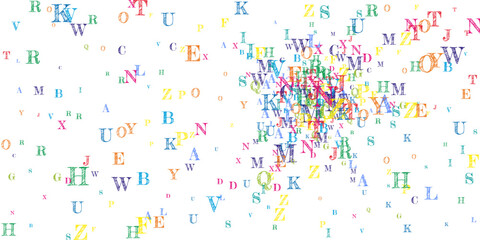 Flying latin letters. Colorful childish scattered
