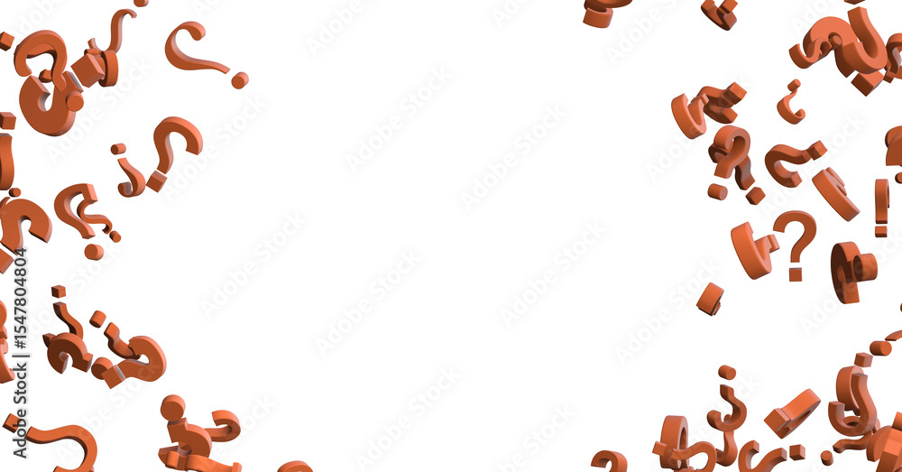 Poster colored question marks background concept. 3D Rendering.