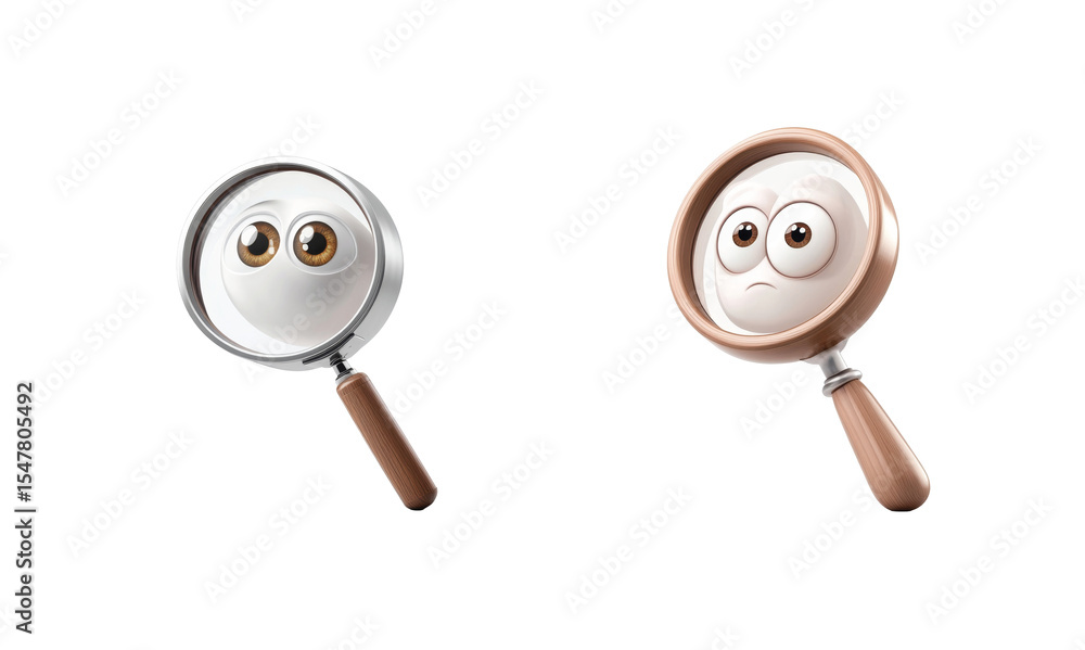 Poster magnifying glass characters with cute expressions for design use