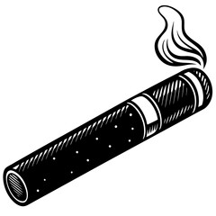 A lit cigar with smoke isolated on white background