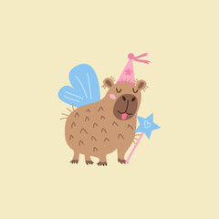 Illustration of a capybara on a light yellow background.