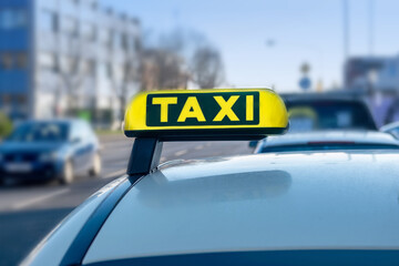 yellow taxi sign, taxi cab, german public transport, European travel destination, vacation, tour tourism in Germany