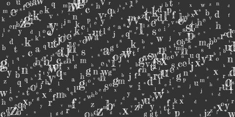Falling letters of English language. White chalk