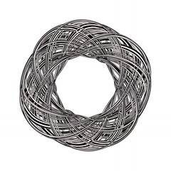 Abstract Circular Knot Illustration: A Complex, Interwoven Design for Modern Backgrounds and Creative Projects, Black and White Graphic Element