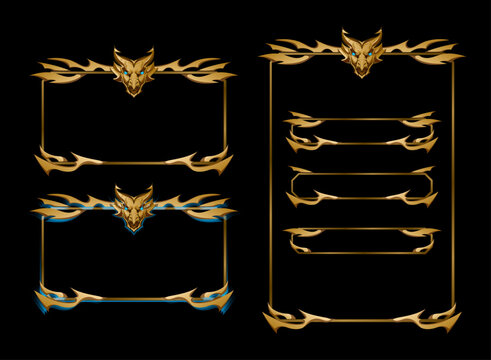 set of golden mystical dragon frame panel overlay for twitch streamer or game ui template