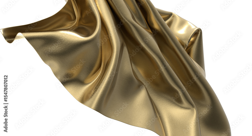 Poster shiny golden fabric draped in an abstract form