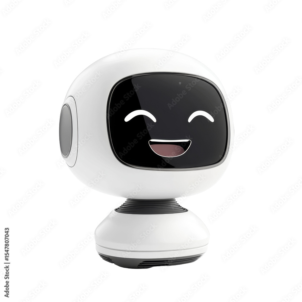Poster smiling robotic companion with friendly expression for technology design