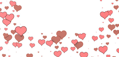 hearts on a transparent background. 3D rendering. for valentine's day and wedding. PNG Rain from hearts.