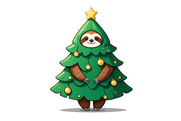 Festive Sloth Dressed as a Christmas Tree: A Whimsical Holiday Illustration