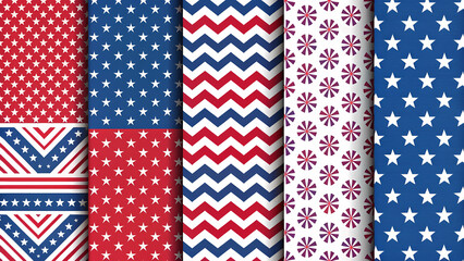 Patriotic american usa flag pattern background red white blue stars stripes seamless design wallpaper texture