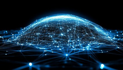 Abstract Global Network Visualization Dark Blue Glowing Sphere