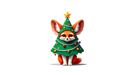 Naklejka premium Festive Fox Dressed as a Christmas Tree: A Whimsical Holiday Illustration
