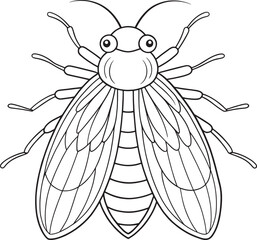 Whitefly cartoon insect line art for fun kids coloring activity