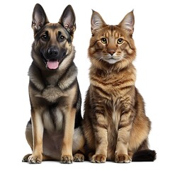 A german shepherd dog and a cat posing together nicely
