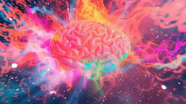Colorful brain with paint splashes representing creativity and intelligence