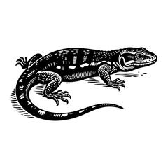 Naklejka premium House lizard sketch engraving black and white outline. Scratch board imitation.