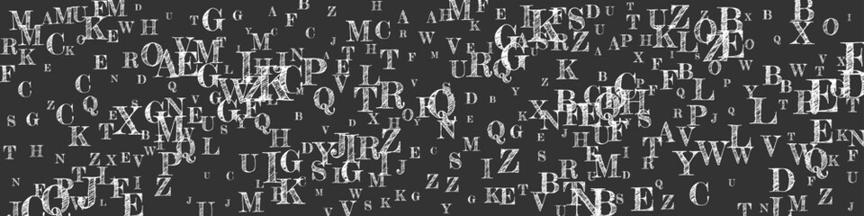 Falling letters of English language. White chalk