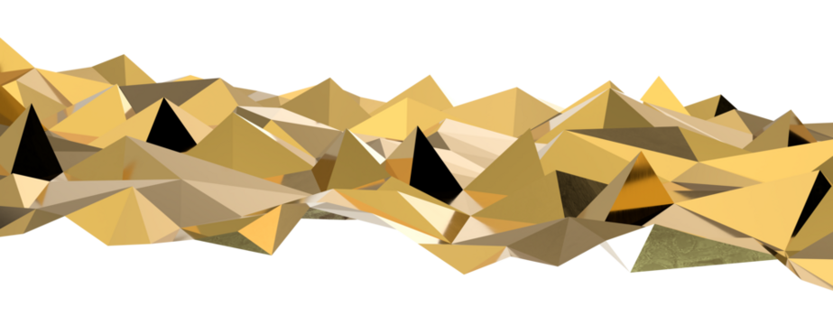 Abstract 3D render illustration,Surface gold crystal geometric triangle and Polygonal shapes template