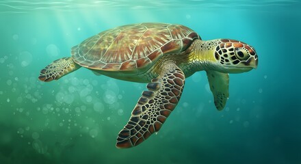 Obraz premium A Majestic Sea Turtle Gliding Through the Ocean