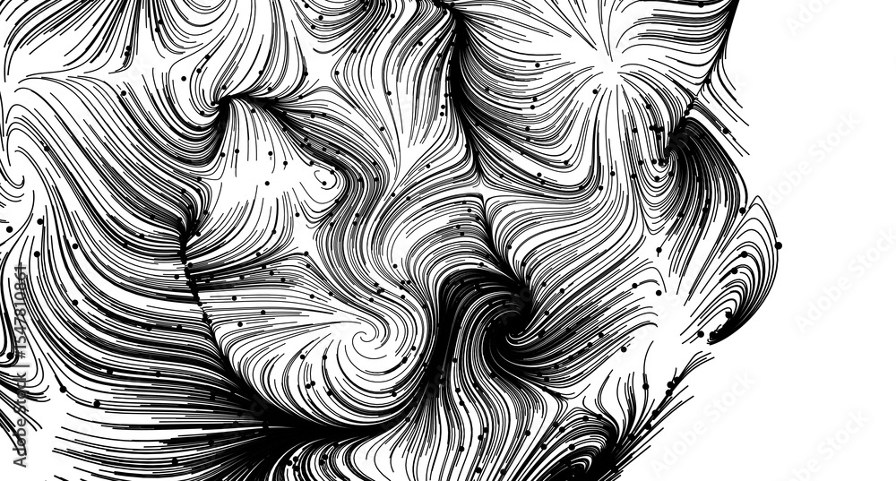 Poster black and white abstract art. swirls and lines create a dynamic design.