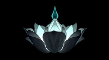  A mesmerizing, glowing lotus flower, with a vibrant flame-like center, illuminates a dark background, symbolizing spiritual awakening and inner peace