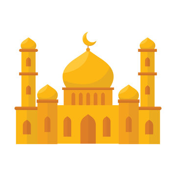 Golden Mosque Vector Illustration Islamic Worship Building