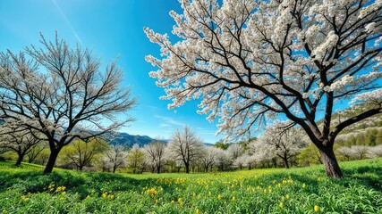 Fototapeta premium Spring Bloom - Blossoming Trees & Blue Sky