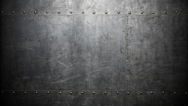 Dark gray metal texture background with rivets, industrial grunge style
