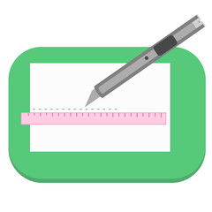 Utility Knife Scoring Paper on Green Cutting Mat with Ruler Guide