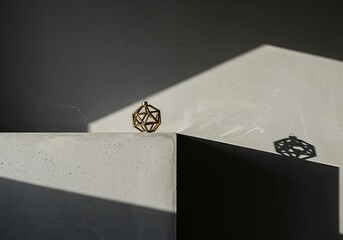 Intricate geometric structure on concrete surface, symbolizing technology, science, and modern design with dramatic light and shadow.