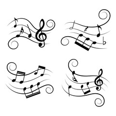 Music notes set, different musical elements, isolated vector illustration.