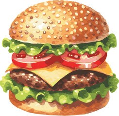 Vector watercolor painted illustration of a hamburger