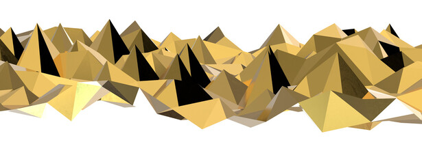 Abstract 3D render illustration,Surface gold crystal geometric triangle and Polygonal shapes template