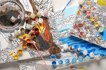 Fototapeta premium Painting by number kits on light background