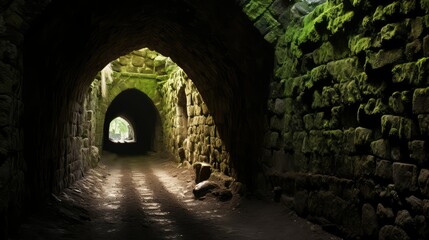 stone light at the end of a tunnel