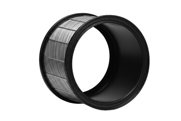 Metal ventilation duct cap with a black rim, isolated on a white background. Perfect for HVAC system visuals, construction guides, or technical product catalogs.