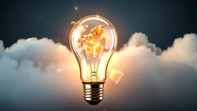 lighted light bulb, symbol of inspiration, new idea, insight and creative thinking. Used in business presentations, startups, educational and motivational materials