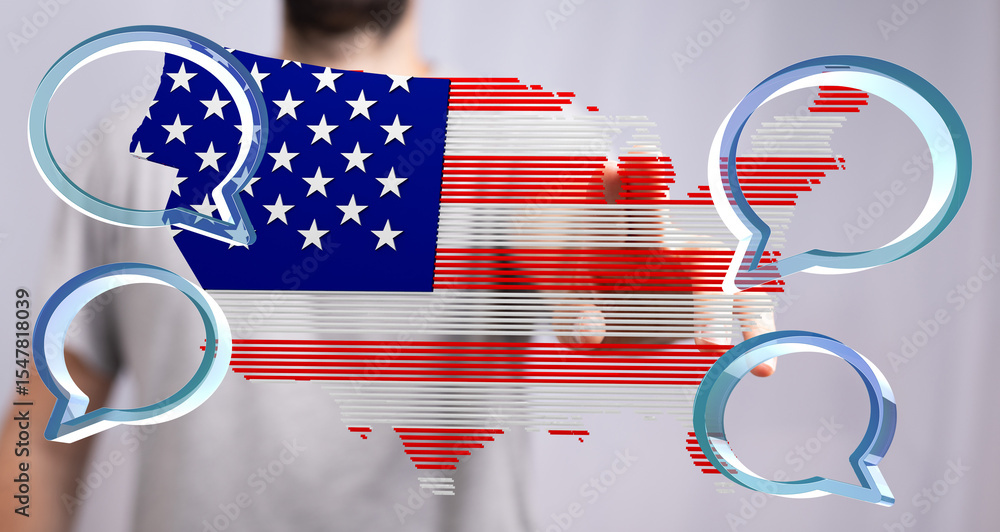 Aufkleber digital illustration of usa map with chat bubbles. ideal for communication, national unity, and onli