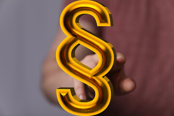 3D golden paragraph symbol, legal concept, law, justice, contract, agreement, rules, regulation.