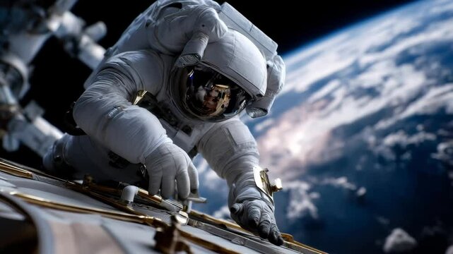 Astronaut in space, on a mission with the beautiful blue earth background 