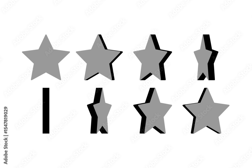 Poster basic 8-frame sprite sheet set of rotating 3d style cute star sign symbol icon for game and app ui a