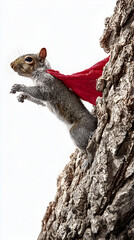 Fototapeta premium Cute Squirrel with a Red Cape on a Tree