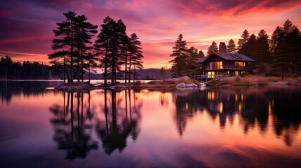 Fototapeta premium wooden house on a lake