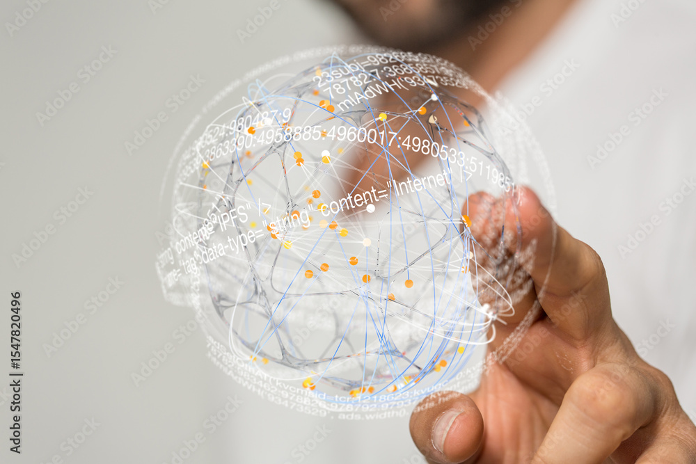 Aufkleber Abstract image of a person interacting with a digital globe representing data and connections.
