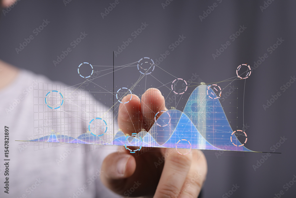 Poster seo-friendly image of person interacting with dynamic charts, showing data analysis and growth.