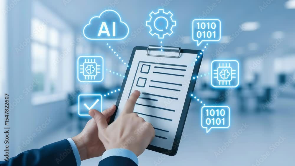 Poster automatic ai technology enhances task management with digital checklist for business and office, imp