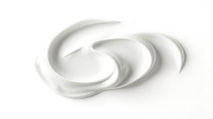Naklejka premium Minimalist swirl of white cream or lotion, photographed from above, against a solid white surface