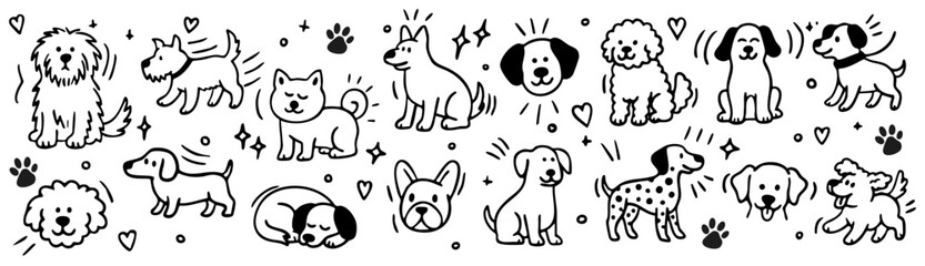 Set of hand drawn dogs, doggy doodle vector set illustration
