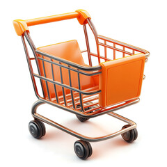 3D icon of an orange shopping cart isolated on a transparent background