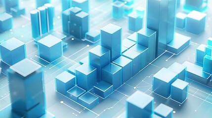 Stylized marketing graph with luminous 3D bars and cool color palette